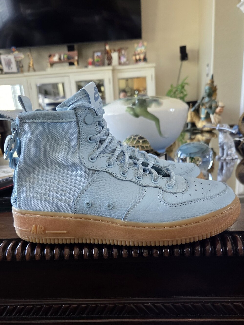 Nike SF Air Force 1 High Top Sneakers - Light Blue with Gum Sole 6Y Or W 8
